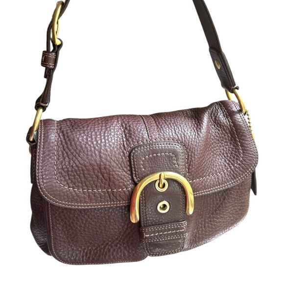 Coach Signature Sufflette Pebbled Leather Shoulder Chocolate Brown SOHO - Picture 11 of 17